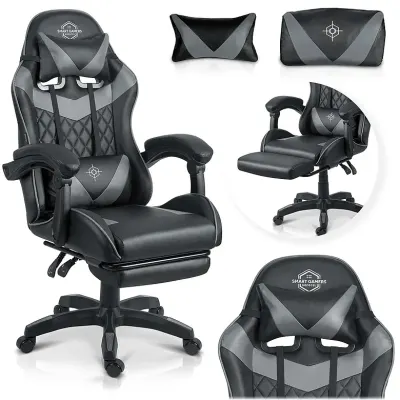 Black-gray gaming chair with footrest, up to 150 kg, furniture and interior, lighting ad in Riga 4