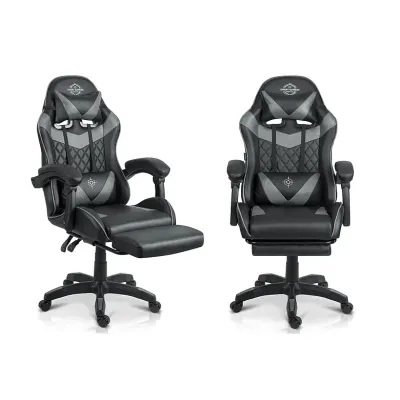 Black-gray gaming chair with footrest, up to 150 kg, furniture and interior, lighting ad in Riga 5