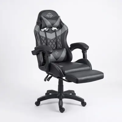 Black-gray gaming chair with footrest, up to 150 kg, furniture and interior, lighting ad in Riga 1
