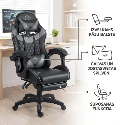 Black-gray gaming chair with footrest, up to 150 kg, furniture and interior, lighting ad in Riga 3