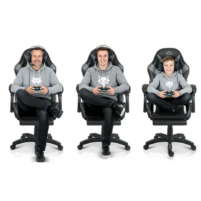 Black-gray gaming chair with footrest, up to 150 kg, furniture and interior, lighting ad in Riga 6