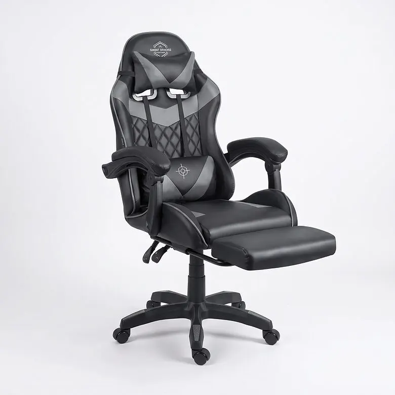 Black-gray gaming chair with footrest, up to 150 kg, furniture and interior, lighting ad in Riga 1