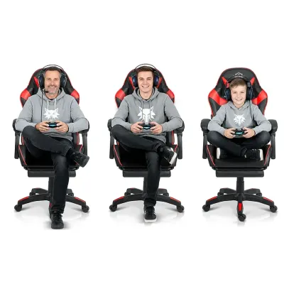 Black and red ergonomic computer chair with a footrest, supports up to 150 kg, furniture and interior, lighting ad in Riga 7